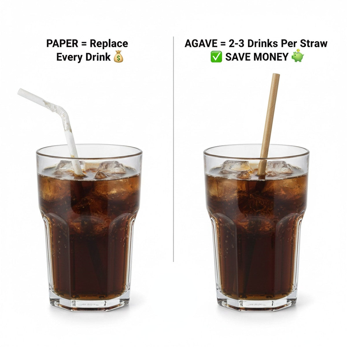 Agave Fiber Straws, Reduced-Plastic & Durable — 50-Pack Wrapped Travel Set (8.3") - agavestraws.com